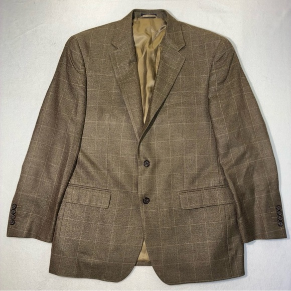 Ralph Lauren Brown Window Pane Sport Coat Blazer Jacket Men's 42 R Silk Wool - Picture 2 of 9